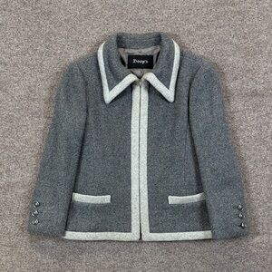 Grey Wool Jacket Coat Women’s S Preppy Academia Collared Contrast Trim Full Zip